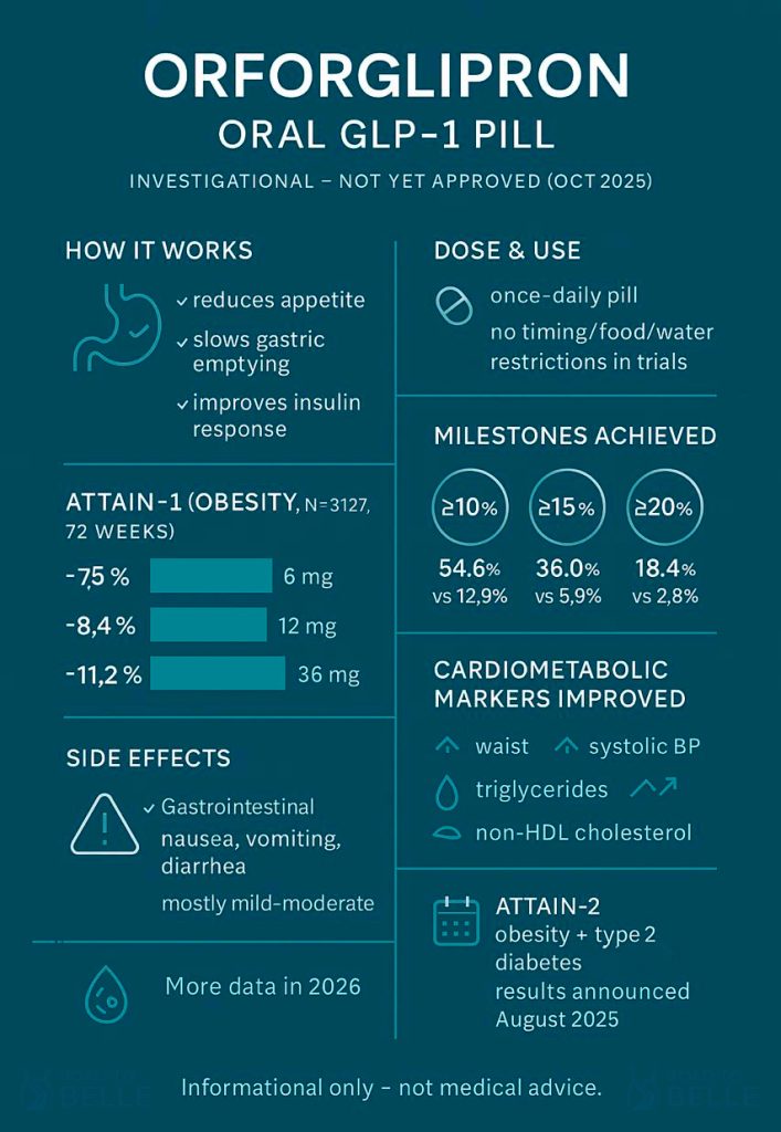 orforglipron weight-loss pill infographics